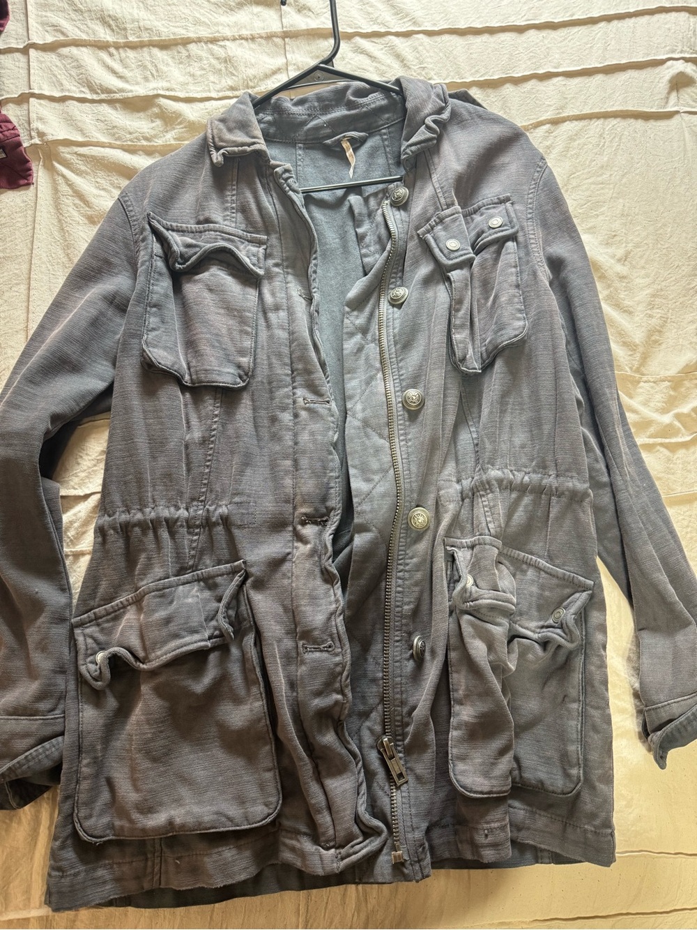 Free People Gray Hooded Utility Jacket with Front Pockets